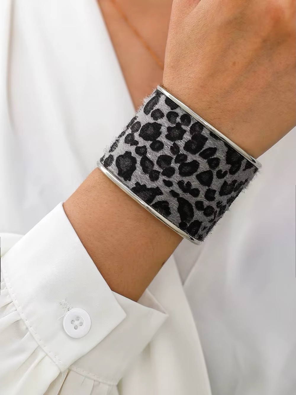 Gray Leopard Print Cuff Bracelet